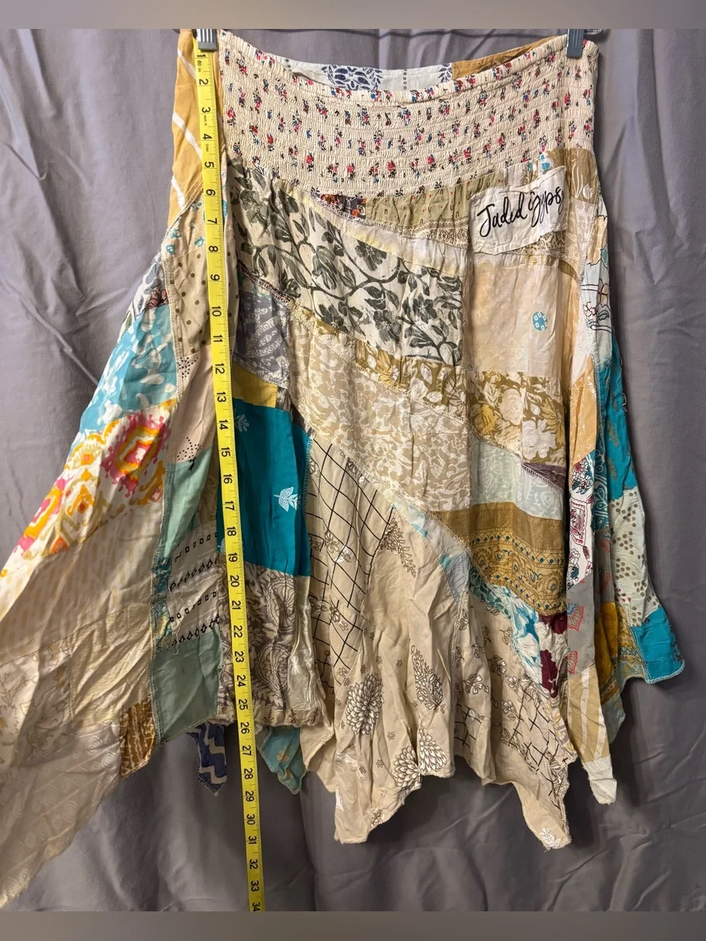 Jaded Gypsy Bohemian Patchwork Handkerchief Hem Midi Skirt w/Pockets Sz L/XL NWT